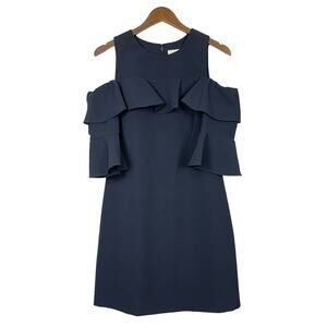 Eliza J. | Navy Blue Cold Shoulder Ruffle Bell Sleeve Knee Length Sheath Dress